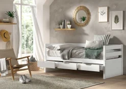 Kabinenbett Maggie - mit 3 Stauraumschubladen und Bettkasten - 90 x 200 - Kiefer massiv - weiß