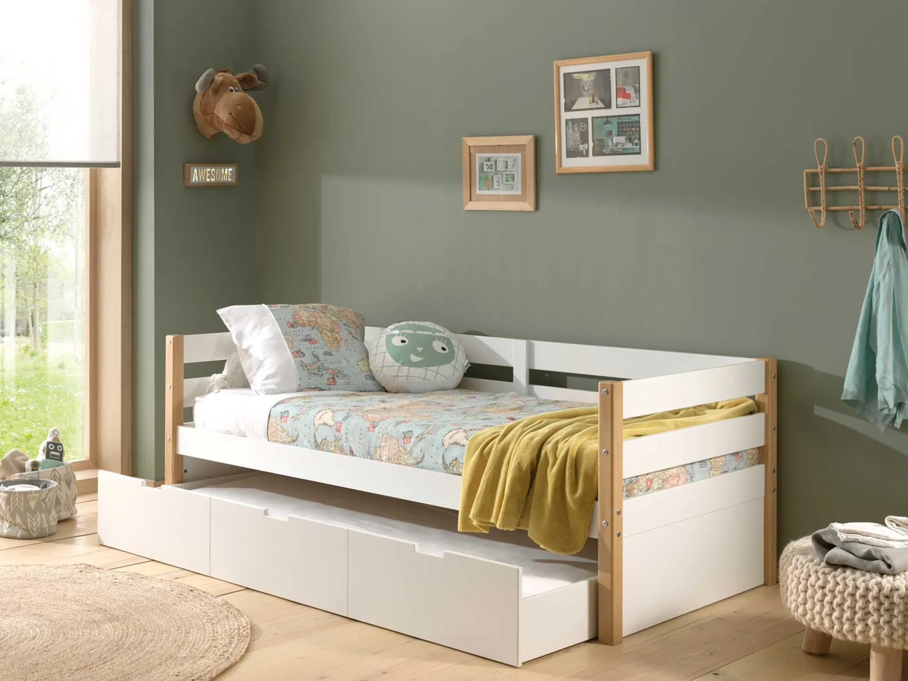 Kabinenbett Maggie 90 x 200 mit Bettkasten Kiefer - weiß