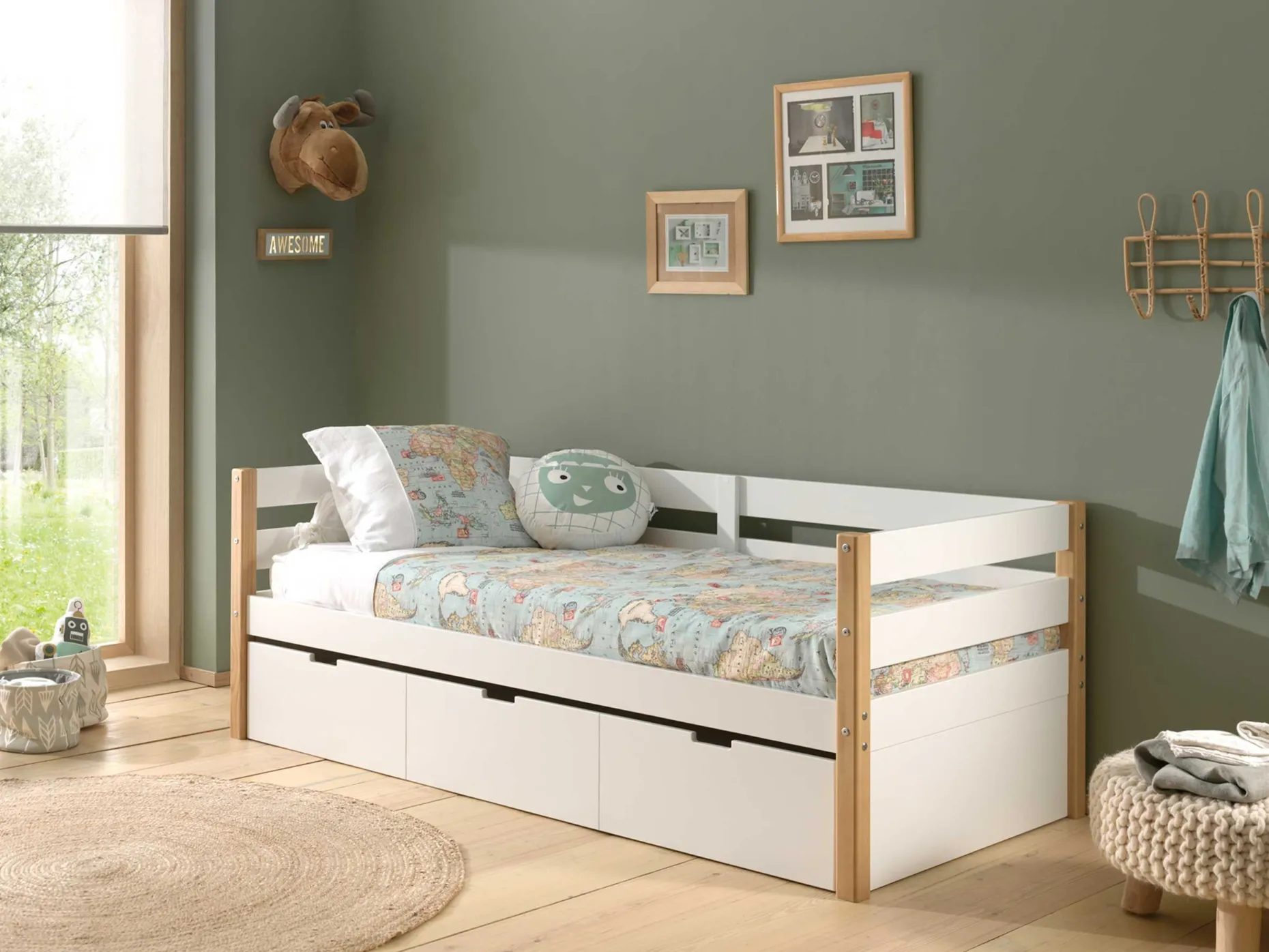 Kabinenbett Maggie 90 x 200 mit Bettkasten Kiefer - weiß