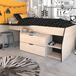 Kabinenbett Milky mit Schreibtisch und Schubladen - schwarz/gelb