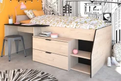 Kabinenbett Milky mit Schreibtisch und Schubladen - schwarz/gelb