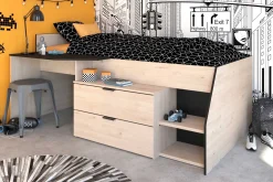Kabinenbett Milky mit Schreibtisch und Schubladen - schwarz/gelb