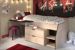 Kabinenbett Milky mit Schreibtisch und Schubladen - schwarz/gelb