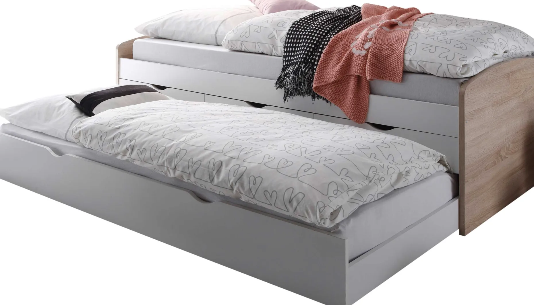 Kabinenbett Nasri 90x200 mit Bettkasten - Sonoma Eiche/Weiß