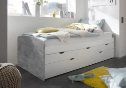 Kabinenbett Nasri 90x200 mit Bettkasten - Beton/Weiß