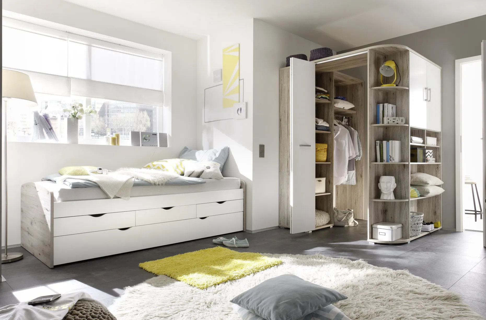 Kabinenbett Nasri 90x200 mit Bettkasten - Sandeiche/Weiß