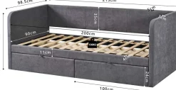 Kabinenbett Parma - 90x200cm - mit 2 Schubladen - grau