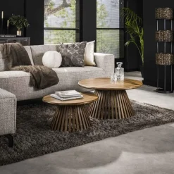Emob Kai2er-Set Couchtische -sandfarbenes massives Mangoholz