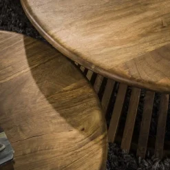 Emob Kai2er-Set Couchtische -sandfarbenes massives Mangoholz