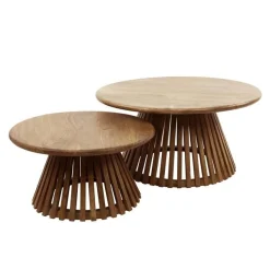 Emob Kai2er-Set Couchtische -sandfarbenes massives Mangoholz