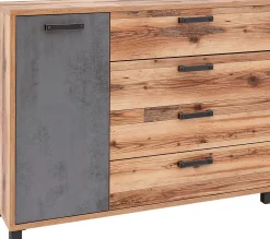 Kalas Kommode 125cm mit 1 Tür und 4 Schubladen - braun/grau