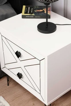 Kalune Nachttisch - 100% Melaminbeschichtung - Metallbeine - 18mm Dicke - Weiß