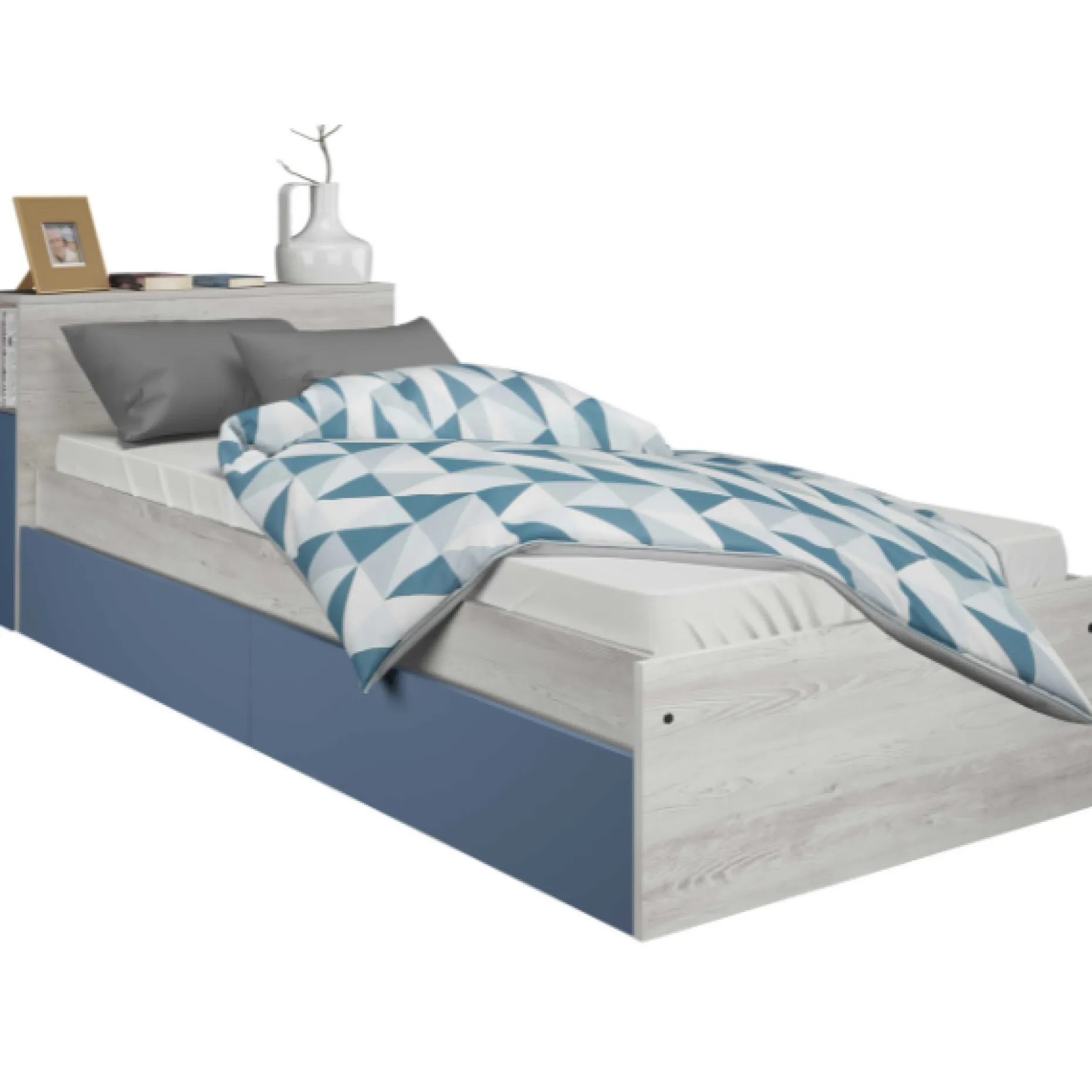 Kazim Einzelbett 90x190 cm-pine/blau