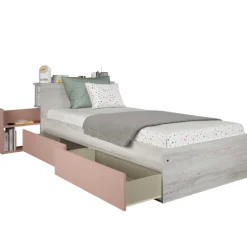 Kazim Einzelbett 90x190 cm-pine/pink