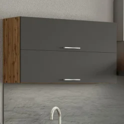 Küchenhängeschrank Sorrella 100cm mit 2 Flügeltüren - anthrazit/eiche