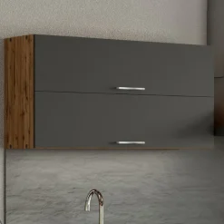 Küchenhängeschrank Sorrella 110cm mit 2 Flügeltüren - anthrazit/eiche