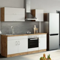 Küchenhängeschrank Sorrella 100cm mit 2 Flügeltüren - weiß/Eiche