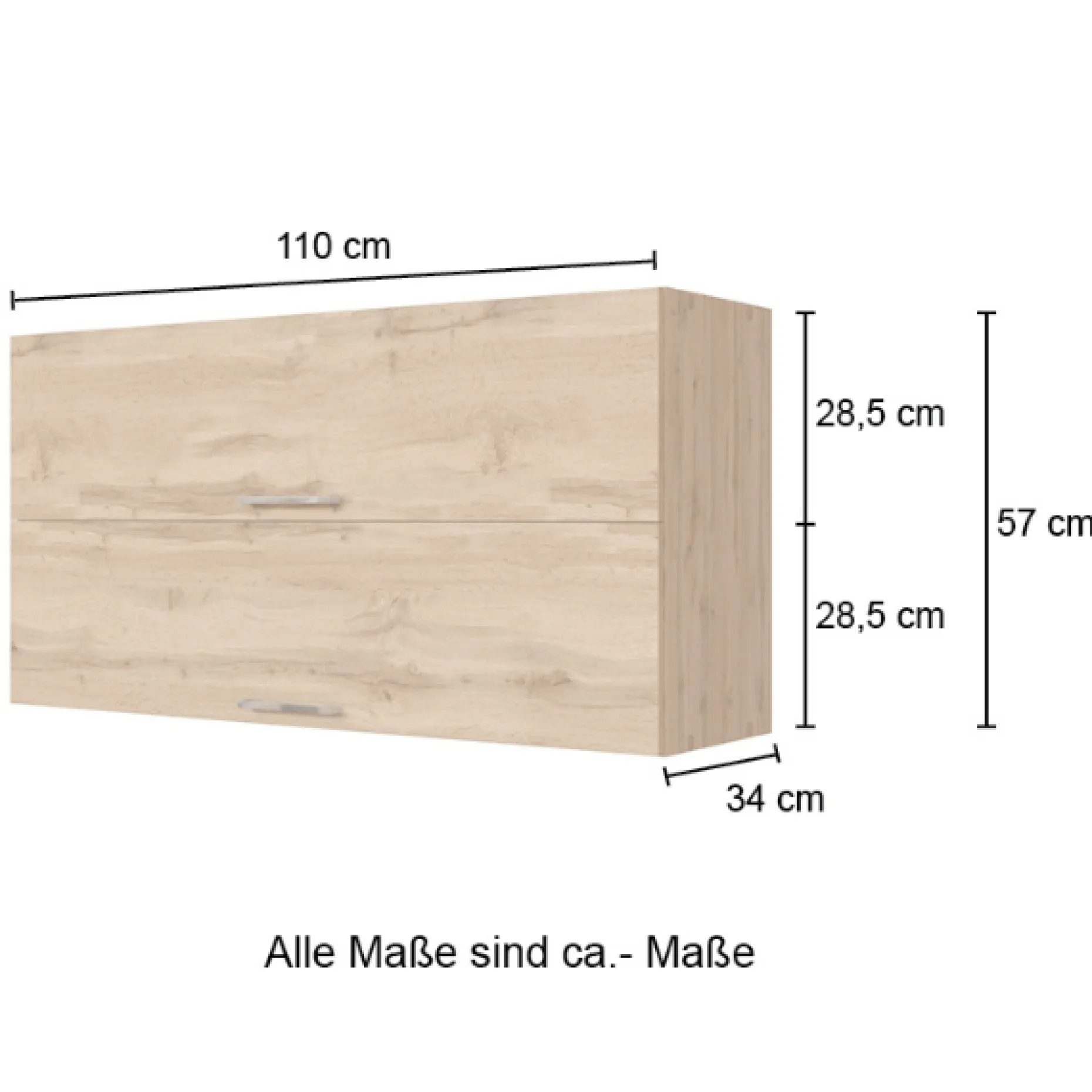 Küchenhängeschrank Sorrella 110cm mit 2 Flügeltüren - weiß/Eiche