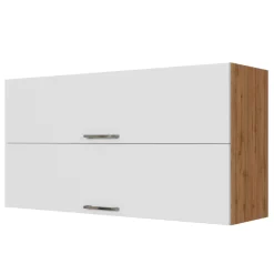 Küchenhängeschrank Sorrella 110cm mit 2 Flügeltüren - weiß/Eiche