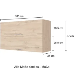 Küchenhängeschrank Sorrella 100cm mit 2 Flügeltüren - Eiche/Graphit