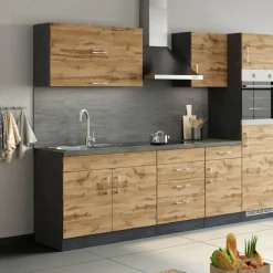 Küchenhängeschrank Sorrella 100cm mit 2 Flügeltüren - Eiche/Graphit