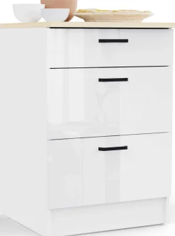 Küchenschrank Bianco - 60x60x90cm - 3 Schubladen - Hochglanz weiß