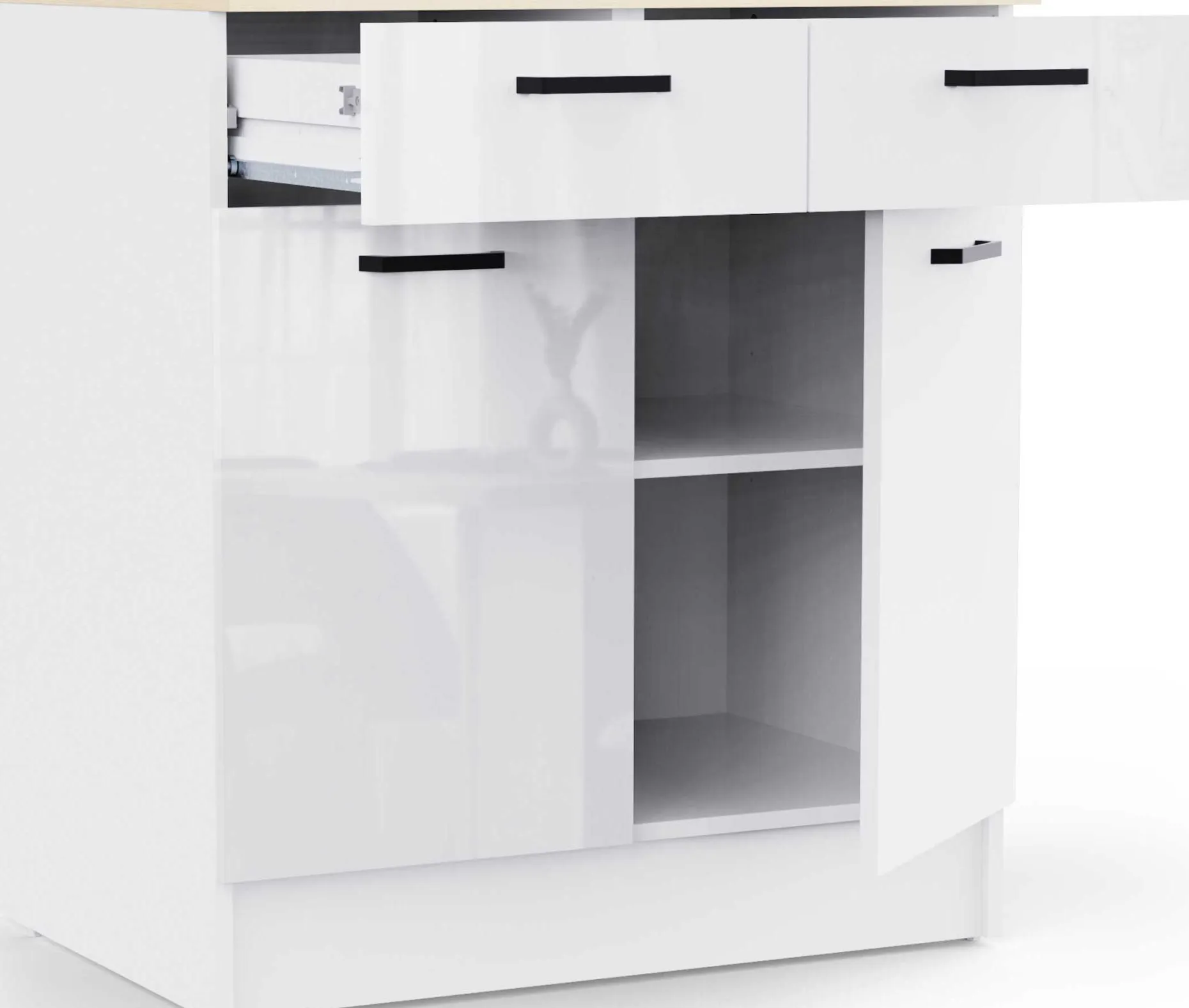Küchenschrank Bianco - 80x60x90cm - 2 Türen und 2 Schubladen - Hochglanz weiß