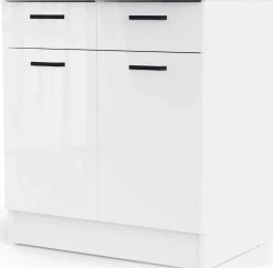 Küchenschrank Bianco - 80x60x90cm - 2 Türen und 2 Schubladen - Hochglanz weiß