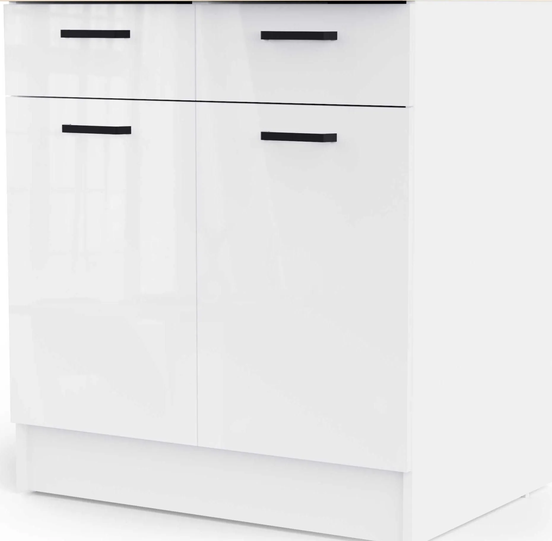 Küchenschrank Bianco - 80x60x90cm - 2 Türen und 2 Schubladen - Hochglanz weiß