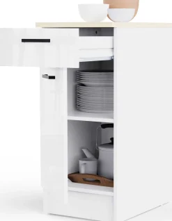 Küchenschrank Bianco - 40x60x90cm - 1 Tür und 1 Schublade - Hochglanz weiß