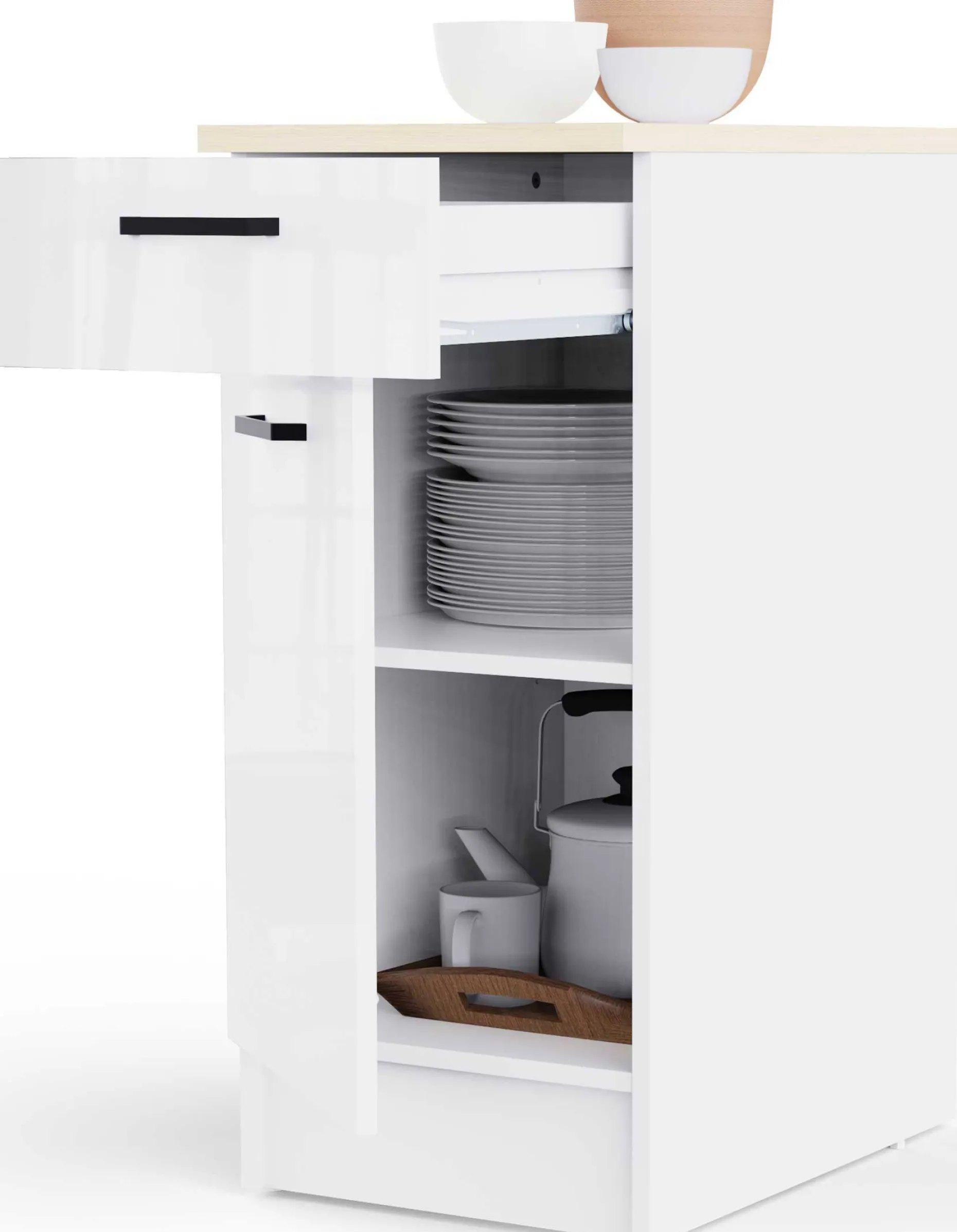 Küchenschrank Bianco - 40x60x90cm - 1 Tür und 1 Schublade - Hochglanz weiß