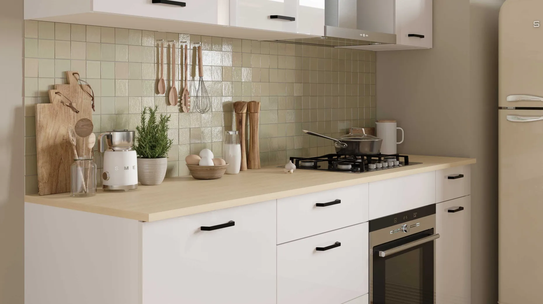 Küchenschrank Bianco - 40x60x90cm - 1 Tür und 1 Schublade - Hochglanz weiß