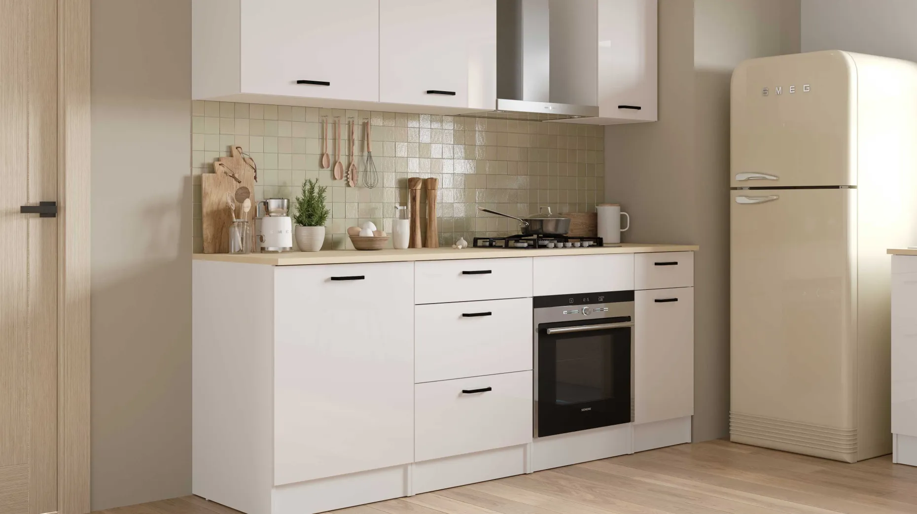 Küchenschrank Bianco - 40x60x90cm - 1 Tür und 1 Schublade - Hochglanz weiß