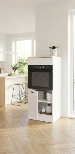 Küchenschrank für Backofen Bianco - 60x60x141cm - Hochglanz weiß