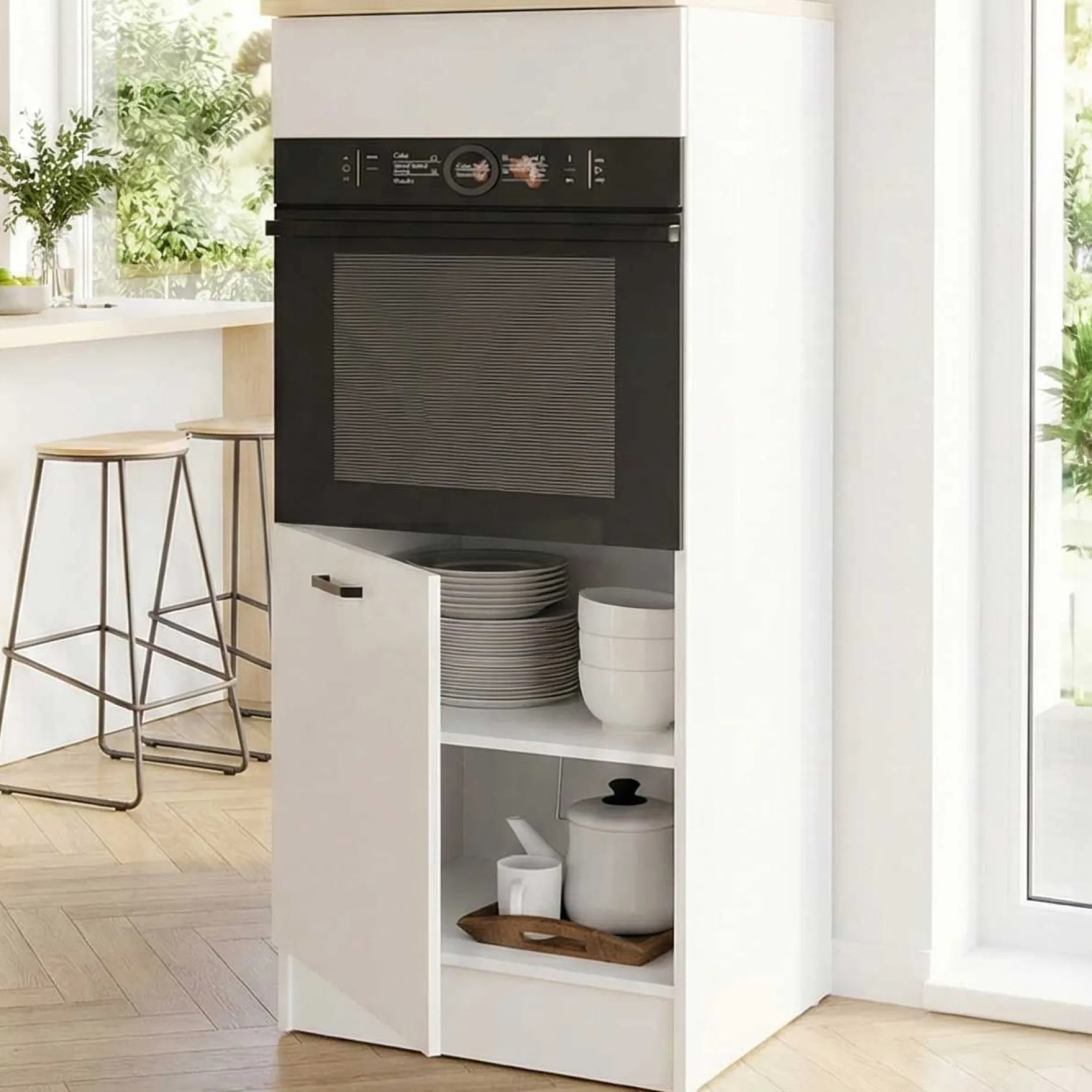 Küchenschrank für Backofen Bianco - 60x60x141cm - Hochglanz weiß