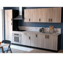 Küchenschrank für Kühlschrank Romanie 60 cm 2 Flügeltüren und 2 Einlegeböden-Kronberg Eiche/Mattschwarz