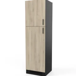 Küchenschrank für Kühlschrank Romanie 60 cm 2 Flügeltüren und 2 Einlegeböden-Kronberg Eiche/Mattschwarz