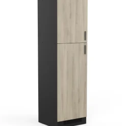 Küchenschrank für Kühlschrank Romanie 60 cm 2 Flügeltüren und 2 Einlegeböden-Kronberg Eiche/Mattschwarz