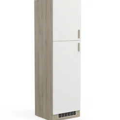 Küchenschrank für Kühlschrank Romanie 60 cm 2 Flügeltüren und 2 Einlegeböden-Kronberg Eiche/Mattweiß