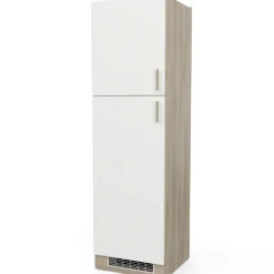 Küchenschrank für Kühlschrank Romanie 60 cm 2 Flügeltüren und 2 Einlegeböden-Kronberg Eiche/Mattweiß