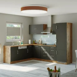 Küchenschrank für Kühlschrank Sorrella 60cm 3 Türen - anthrazit/pfirsich