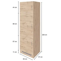 Küchenschrank für Kühlschrank Sorrella 60cm 3 Türen - anthrazit/pfirsich