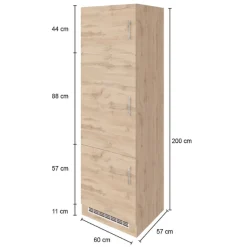 Küchenschrank für Kühlschrank Sorrella 60cm 3 Türen - Eiche