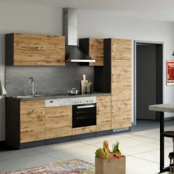 Küchenschrank für Kühlschrank Sorrella 60cm 3 Türen - Eiche/Graphit
