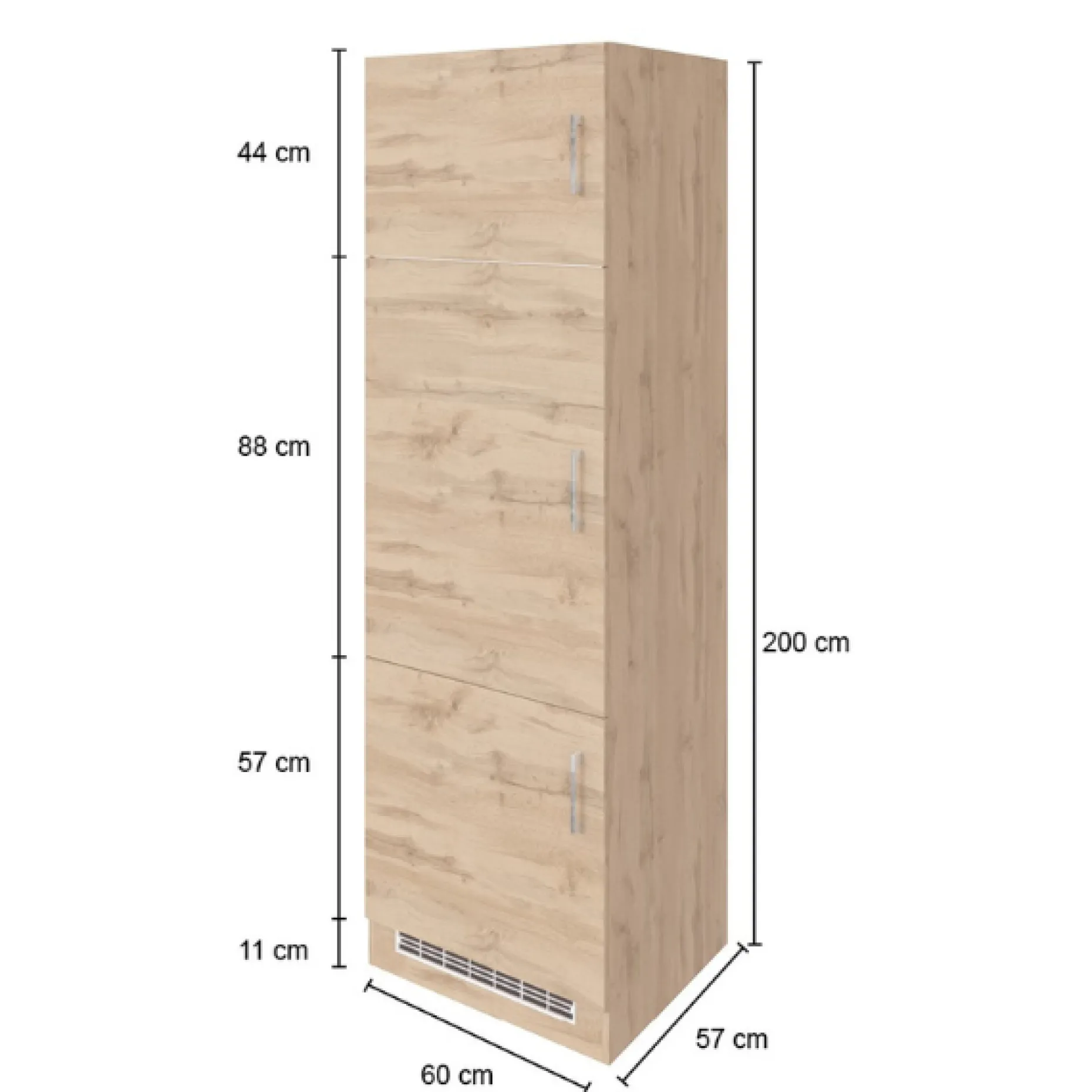 Küchenschrank für Kühlschrank Sorrella 60cm 3 Türen - Eiche/Graphit