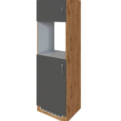 Küchenschrank für Kühlschrank und Backofen Sorrella 2 Türen - Anthrazit/Eiche