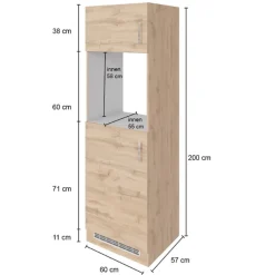 Küchenschrank für Kühlschrank und Backofen Sorrella 2 Türen - Anthrazit/Eiche