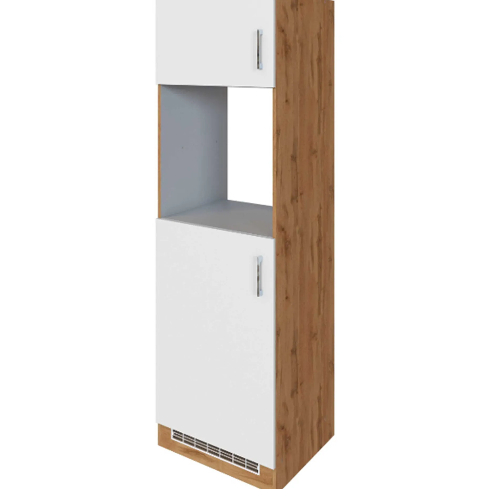 Küchenschrank für Kühlschrank und Backofen Sorrella 2 Türen - weiß/Eiche