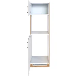 Küchenschrank für Kühlschrank und Backofen Sorrella 2 Türen - weiß/Eiche