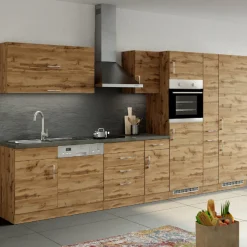 Küchenschrank für Kühlschrank und Backofen Sorrella 2 Türen - Eiche
